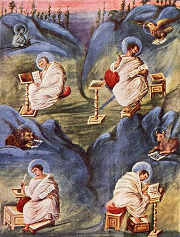 Four Evangelists, from a carolingian Gospel book, Palace Chapel school, Aachen, early 9th century. 