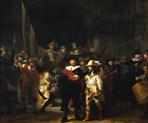 Rembrandt van Rijn, The Militia Company of Captain Frans Banning Cocq (known  as The Night Watch), 1642. 